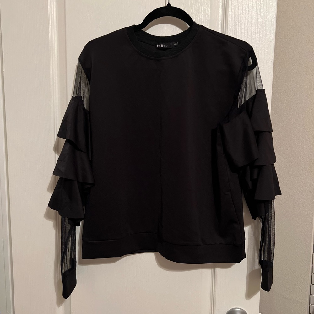 Sheer sleeve top size large black